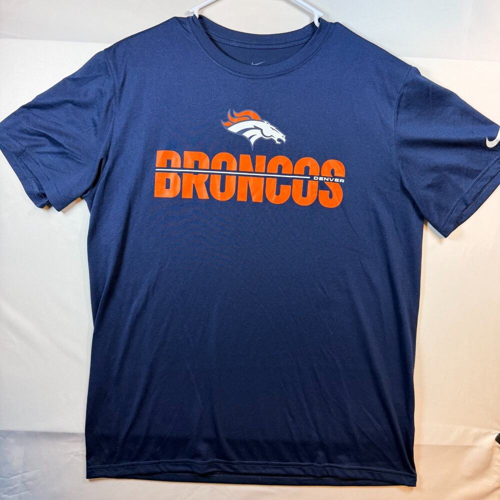 Fanatics Denver Broncos Team Lockup T Shirt Blue Short Sleeve Mens Size Large